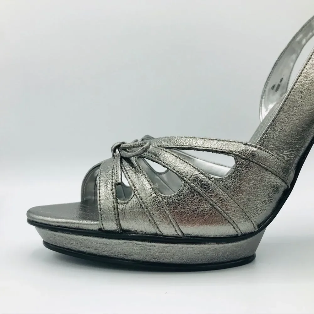 NEW CALVIN KLEIN SILVER LEATHER SLINGBACKS - Picture 6 of 10
